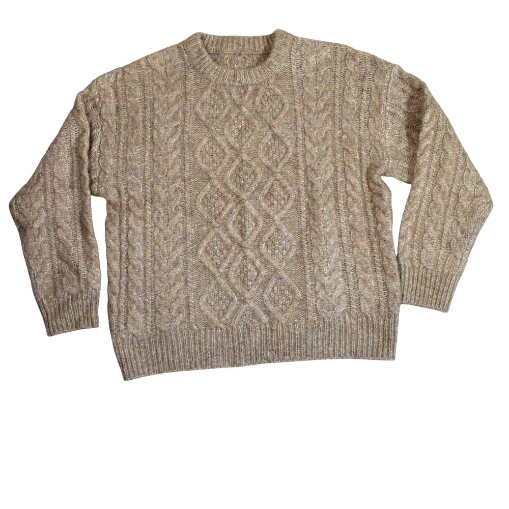 Daily Drills Wool Cable Knit Sweater Women XS Beige Alpaca Chunky Oversized Cozy